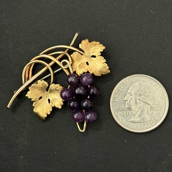 Vintage KREMENTZ 60s Amethyst Grape Brooch Pin - Picture 3 of 6